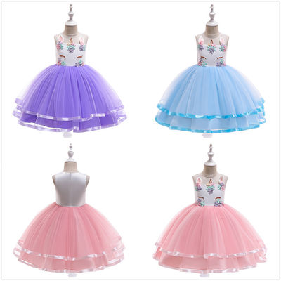 Abito di palla senza maniche del tutu di promenade convenzionale della ragazza con il ricamo del fiore 3D